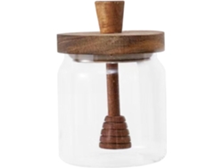 Tarro De Cristal Para Miel De 500 Ml, Con Cuchara Y Tapa De Madera.