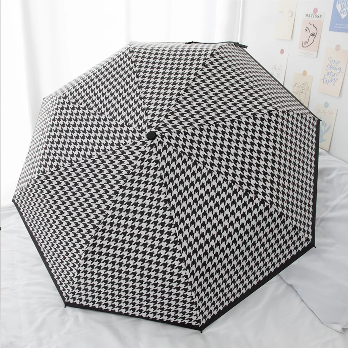 Paraguas De Mujer Con Estampado De Pata De Gallo, Parasol Con Protección Uv, Paraguas Grueso De Doble Uso Con Protección Solar.