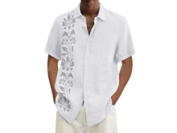 Camisa Estampada De Manga Corta Para Hombre, Ligera, Cómoda, De Algodón, Blanca, Talla Xl