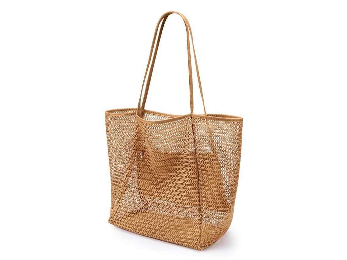 2026-bolsa De Malla Para Playa Grande Con Bolsillo Con Cremallera Bolsa Tote Para Mujer (marrón)