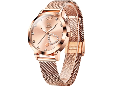 VEANXIN Reloj mecánico automático con diamantes para mujer, acero inoxidable clásico de dos tonos(rosa)