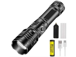 Linterna LED XHP50, 5000 lm, USB, recargable, resistente al agua, zoom, 5 modos, indicador de batería, para acampar y hacer senderismo.
