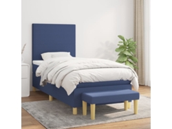 Cama Box Spring Con Colchón Tela Azul 100x200 Cm