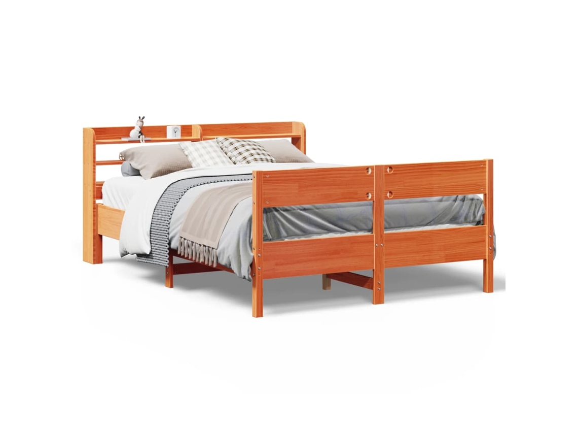 Maison Exclusive - Cama Sin Colchón Madera Maciza Pino Marrón Cera 150x200 Cm