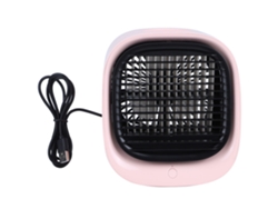 Ventilador USB con humidificador y luz nocturna rosa.