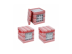 Relaxdays Caja Para Bolas Navideñas, Set De 3, Hbt: 33 X 33 X 33 Cm, Tejido No Tejido, Cartón, Rojo/blanco