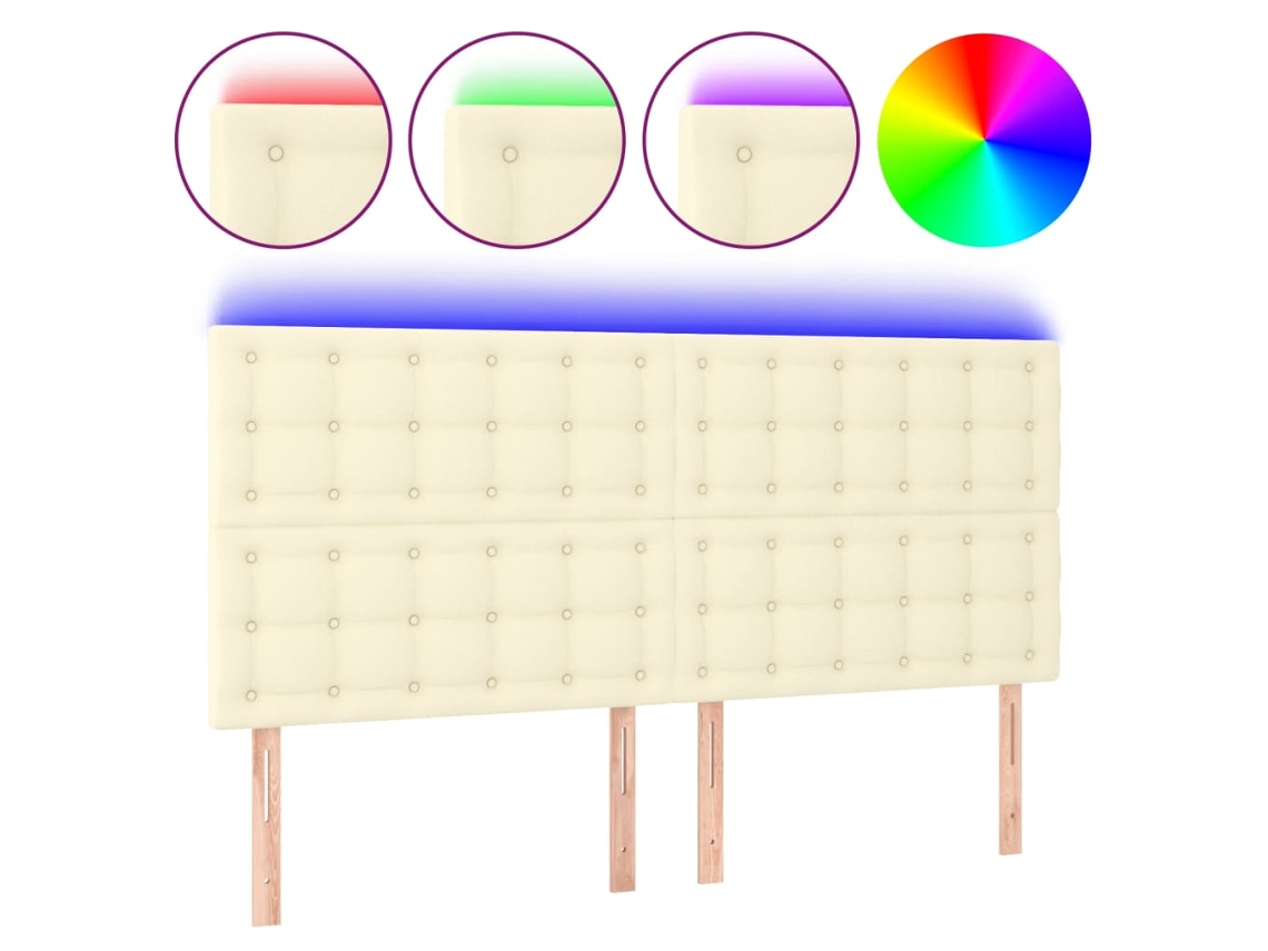 Cabecero con iluminación LED, 180x5x118/128 cm, piel sintética color crema, MAISON EXCLUSIVE