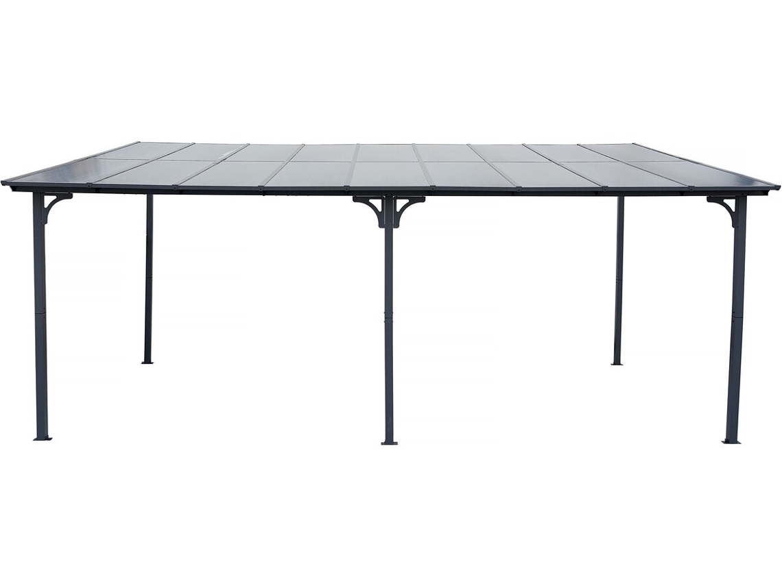 Pérgola con toldo adjunto Marvin de 5,5 x 3 m, 545 x 298 x 243 cm, gris oscuro, para hábitat y jardín