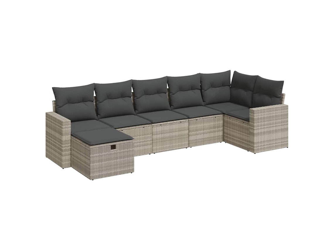 Conjunto de 7 sofás de jardín con cojines, mimbre, gris claro, MAISON EXCLUSIVE (7 piezas)