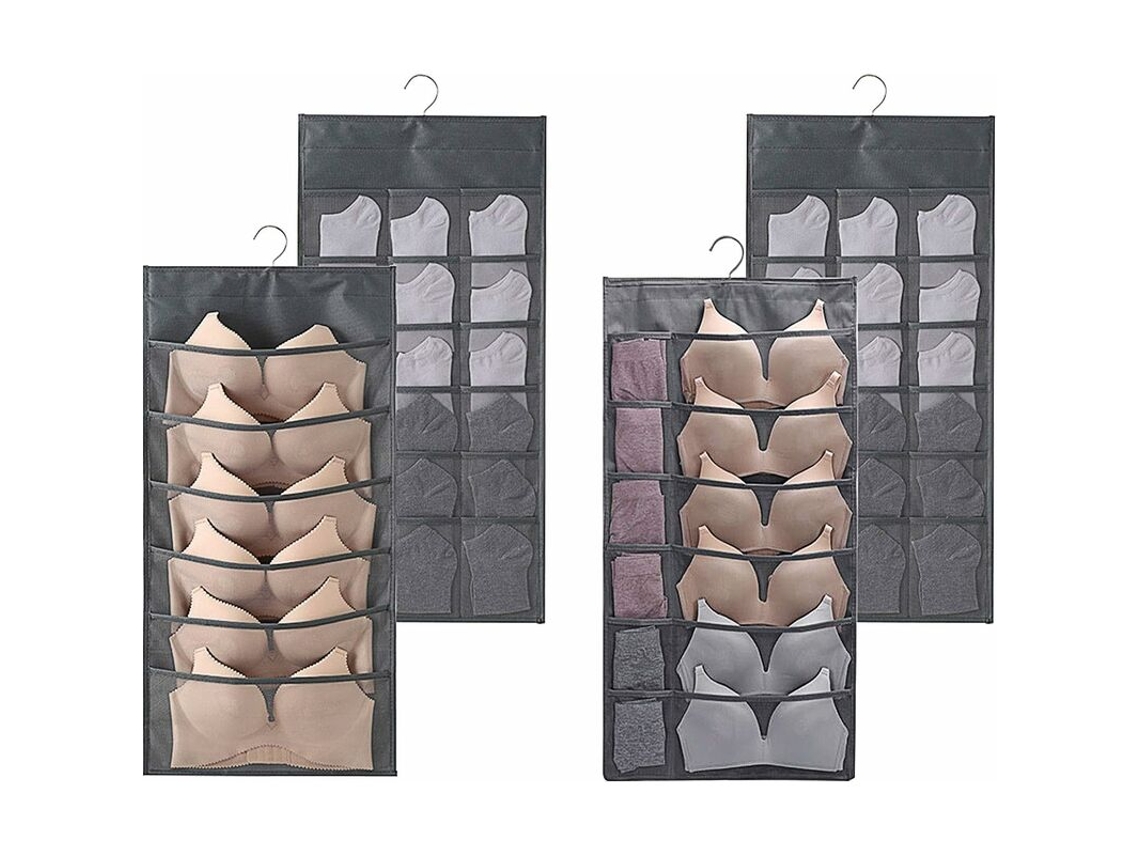 Bolsa de almacenamiento para sujetadores colgantes de doble cara, 2 unidades, divisor de almacenamiento, organizador de bolsillo, gris, T-Flat