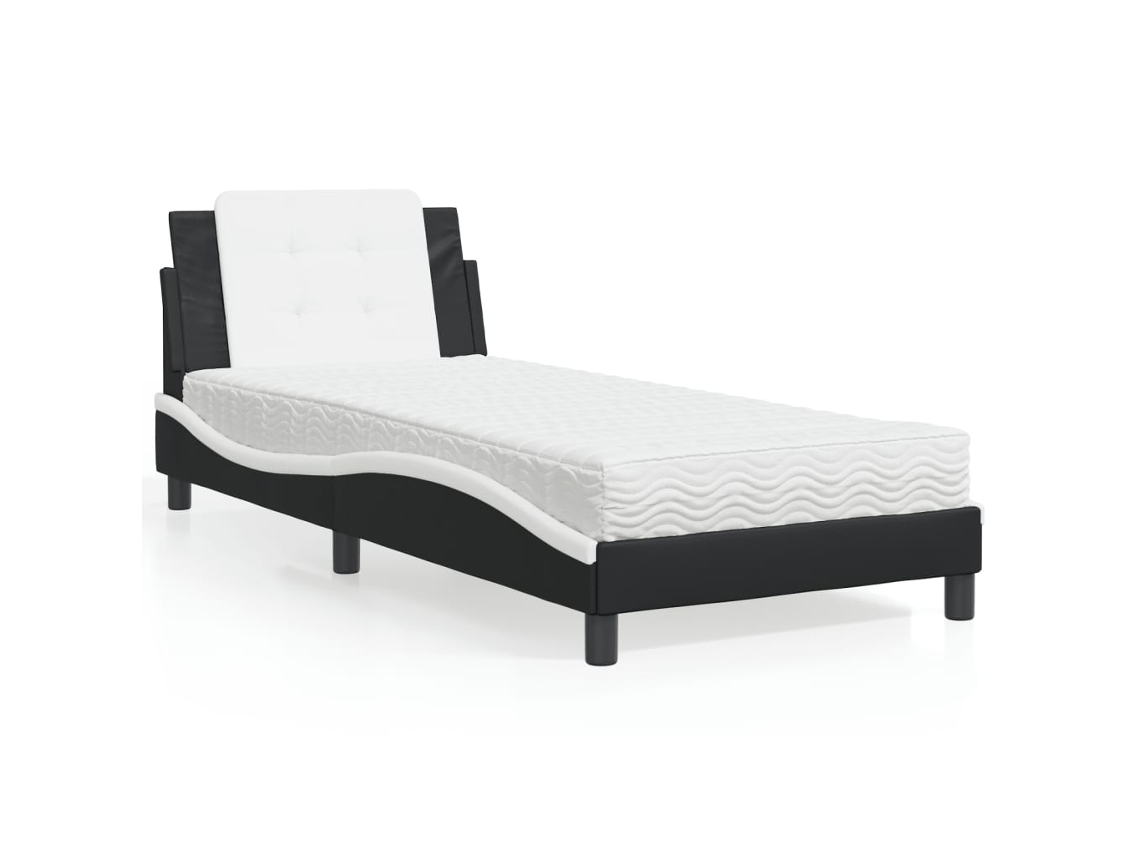 Cama Con Colchón Cuero Sintético Negro Y Blanco 80x200 Cm