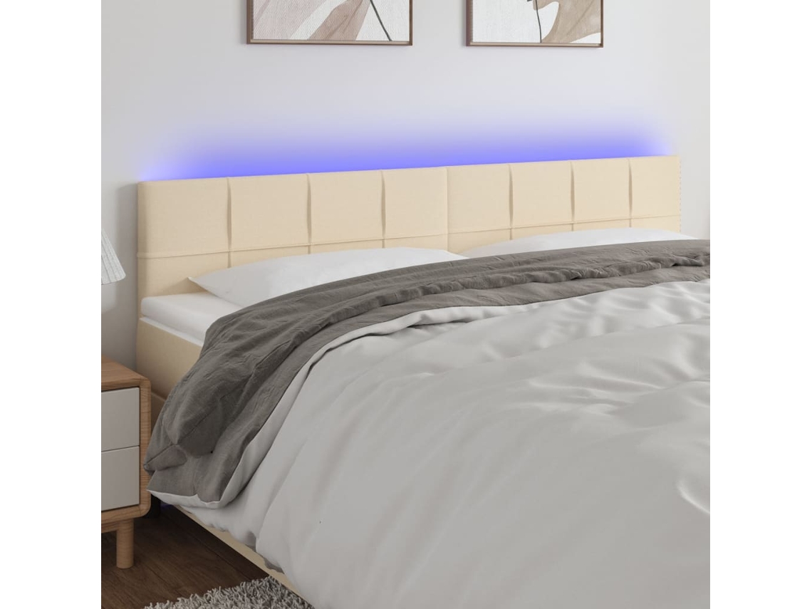 Cabecero Con Led De Tela Color Crema 180x5x78/88 Cm