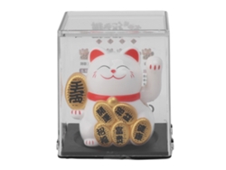 Pequeño y adorable gato de la suerte Baok Solar de 5 cm con brazos móviles para decoración del hogar y el coche - Blanco