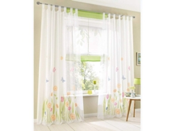 Juego De 2 Cortinas Transparentes Con Anillas - Estampado Floral - Verde, 150x225cm