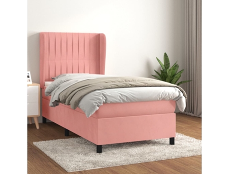 vidaXL Cama con somier y colchón 90x200 cm terciopelo rosa