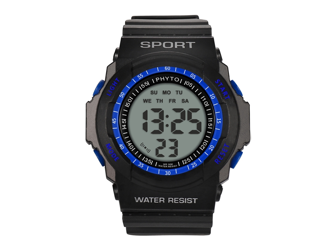 Reloj Deportivo Electrónico Con Pantalla Digital, Cristal Hipoalergénico Y Correa De Pvc Azul.