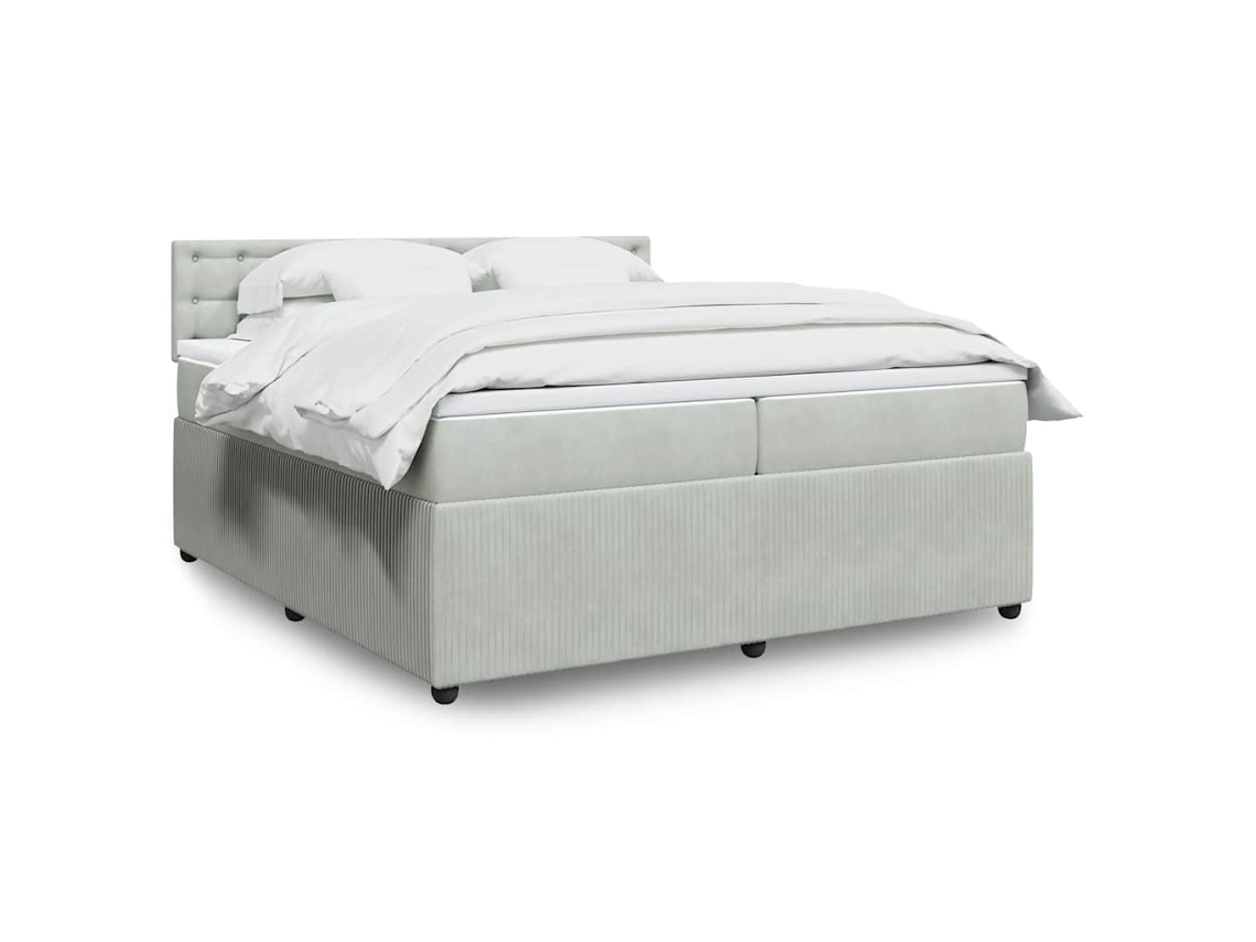 Cama Box Spring Con Colchón Terciopelo Gris Claro 200x200 Cm
