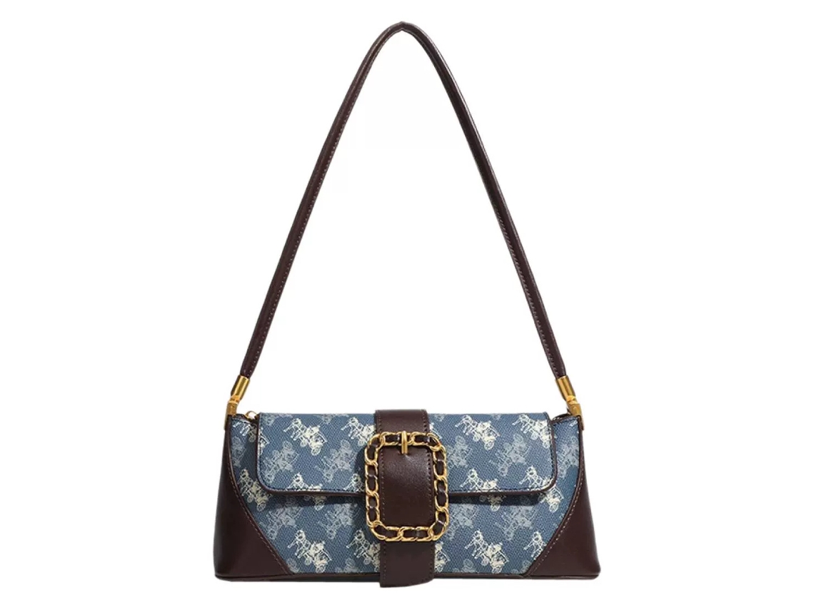 Bolso de hombro estilo baguette retro (azul) Eifson