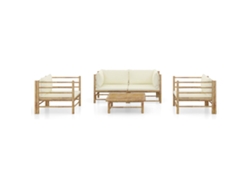 Maison Exclusive - Set De Muebles De Jardín 5 Piezas Bambú Y Cojines Blanco Crema