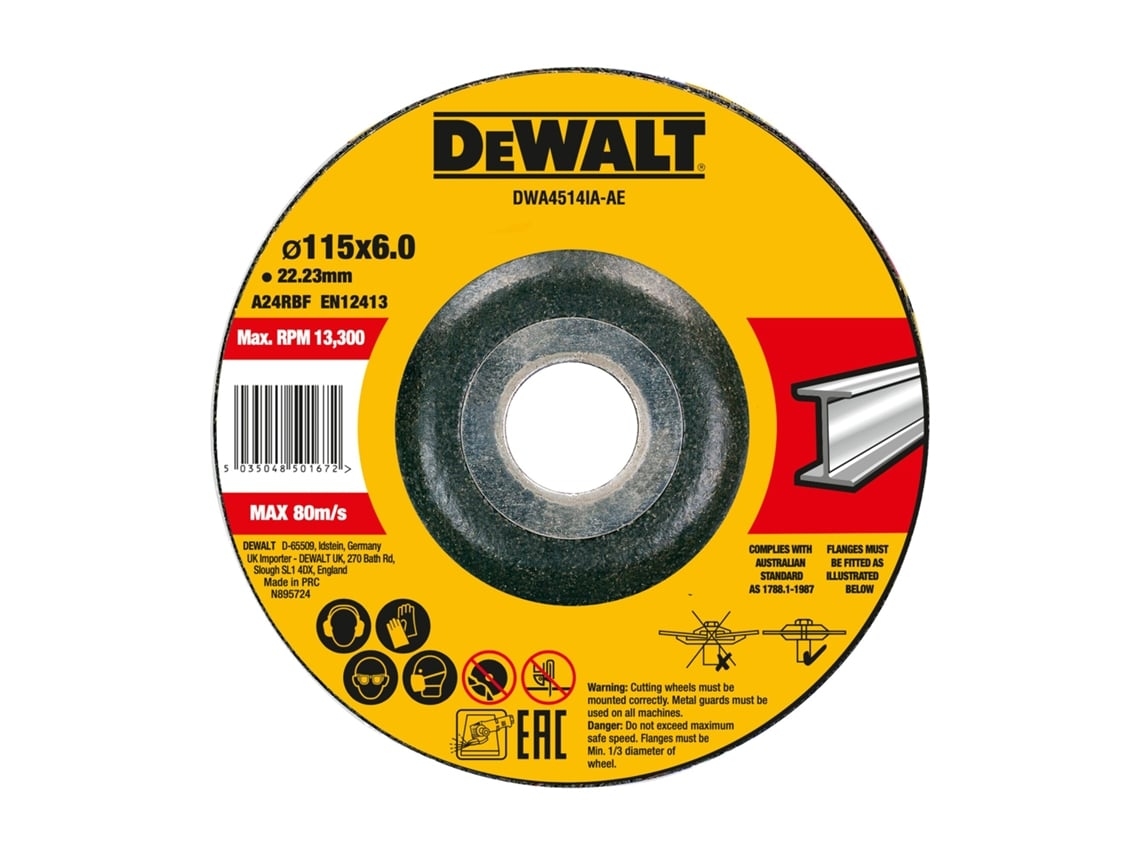DEWALT DWA4514IA-AE - Disco de desbaste cóncavo para metal 115 x 6 x 22.23 mm