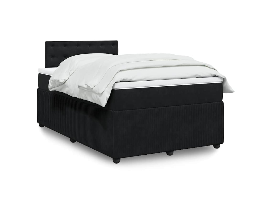 Cama Box Spring Con Colchón Terciopelo Negro 120x200 Cm