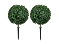 2 Arbustos De Boj De 70 Cm Con Estacas Uv Para Decoración Del Suelo