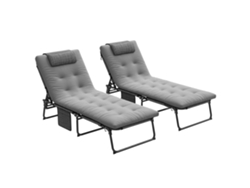 Conjunto 2 Tumbonas Plegables 4 Posiciones, Reposacabezas, 68x189x30cm