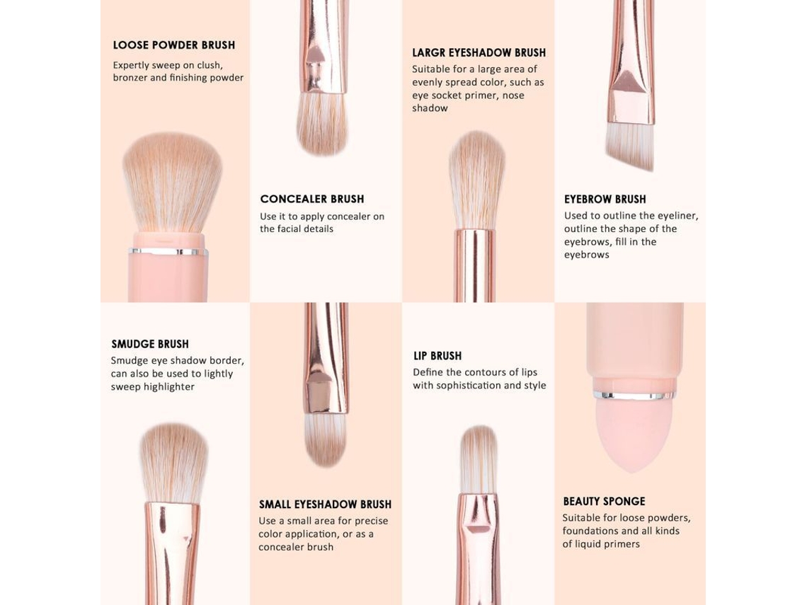 Kit de brochas de maquillaje retráctiles portátiles 2026, 8 piezas, funciones completas, para viajes.