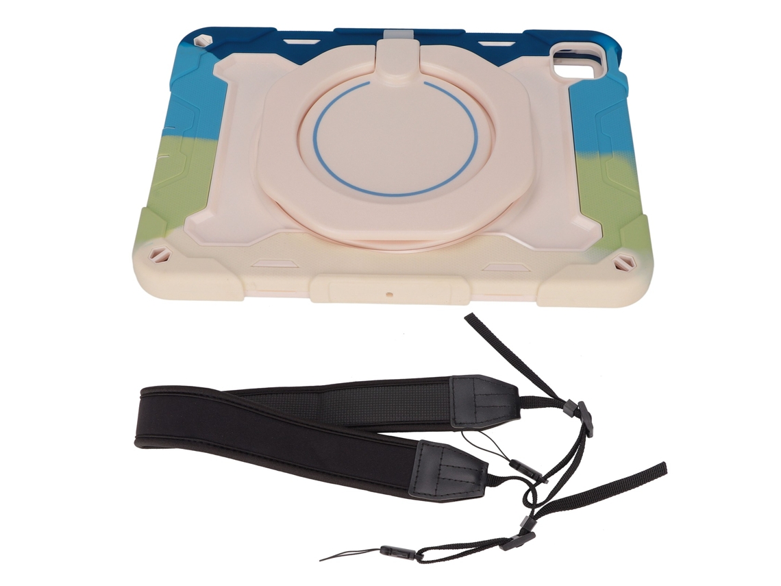 Funda delgada de 3 capas a prueba de golpes para tableta iOS de 11 pulgadas con soporte y correa azul dorado claro