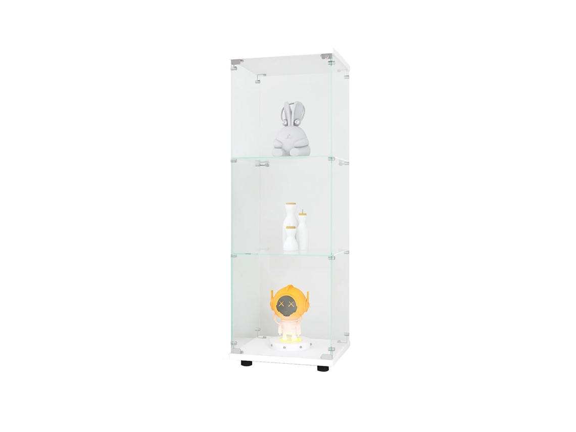 Vitrina de cristal con iluminación LED, diseño que ahorra espacio y tres estantes blancos (sin luces).