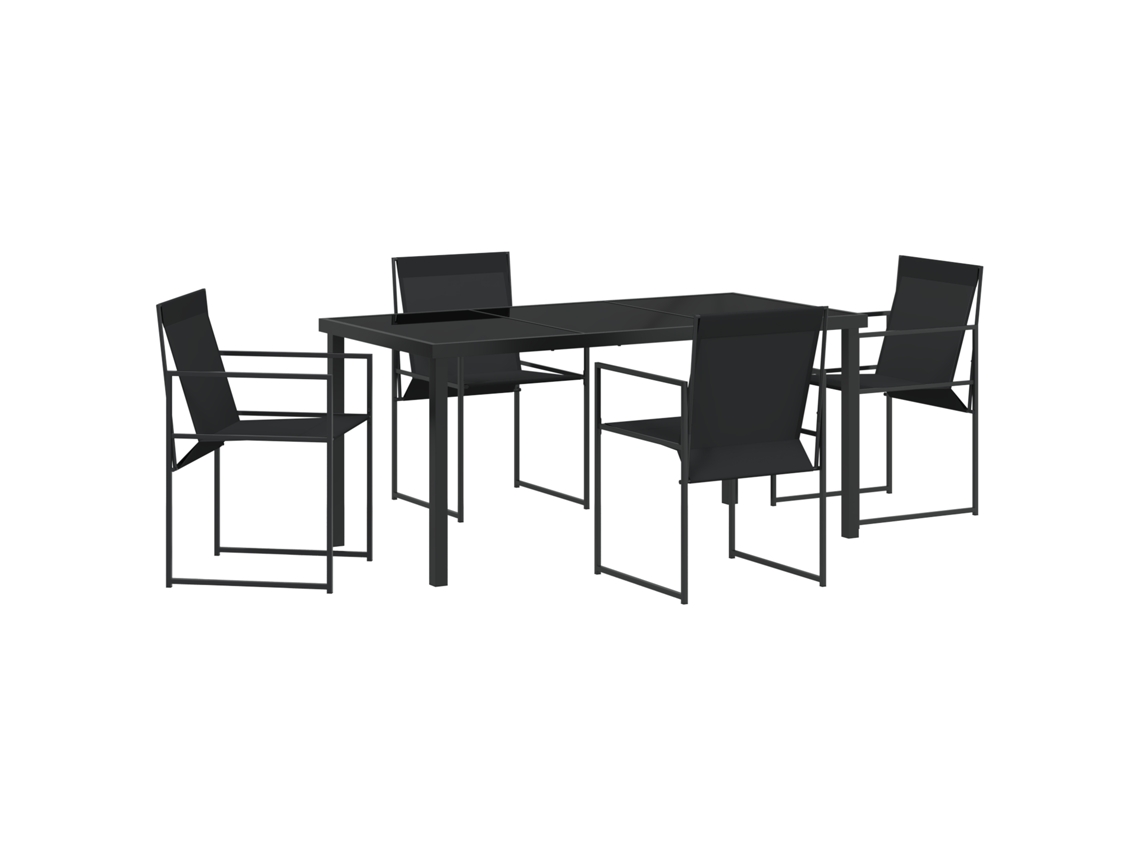 Conjunto de comedor de jardín Vidaxl de 5 piezas, textileno negro y acero