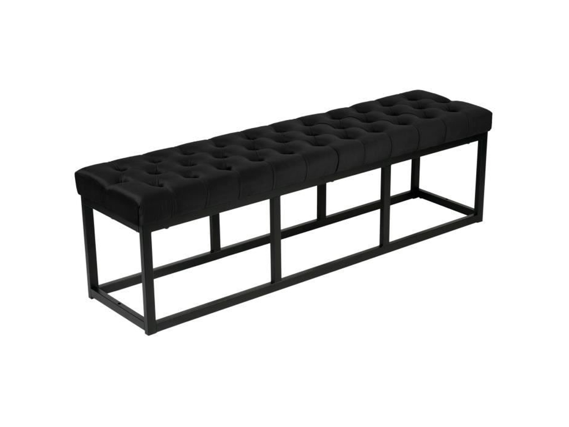 Taburete Chesterfield de terciopelo Polson con estructura de metal negro, negro - 150 cm