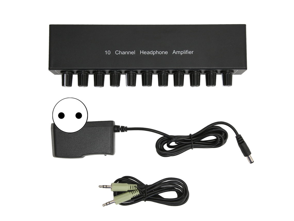 Amplificador De Auriculares Con 1 Entrada, 10 Salidas, Conector Estéreo De 3,5 Mm Con Control De Volumen, Enchufe Europeo.
