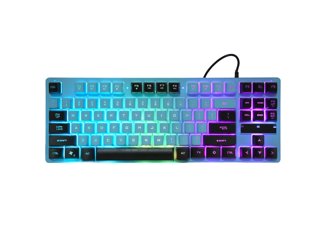 Teclado para juegos con cable, 87 teclas y retroiluminación azul oscuro.