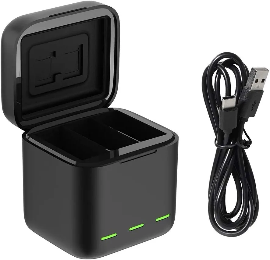 Triple Battery Charger for GoPro Hero 10 9 Black 3 Channel Multifunction Type C Battery Charging Box Organizer for GoPro Hero 10 9 Black Lefou
