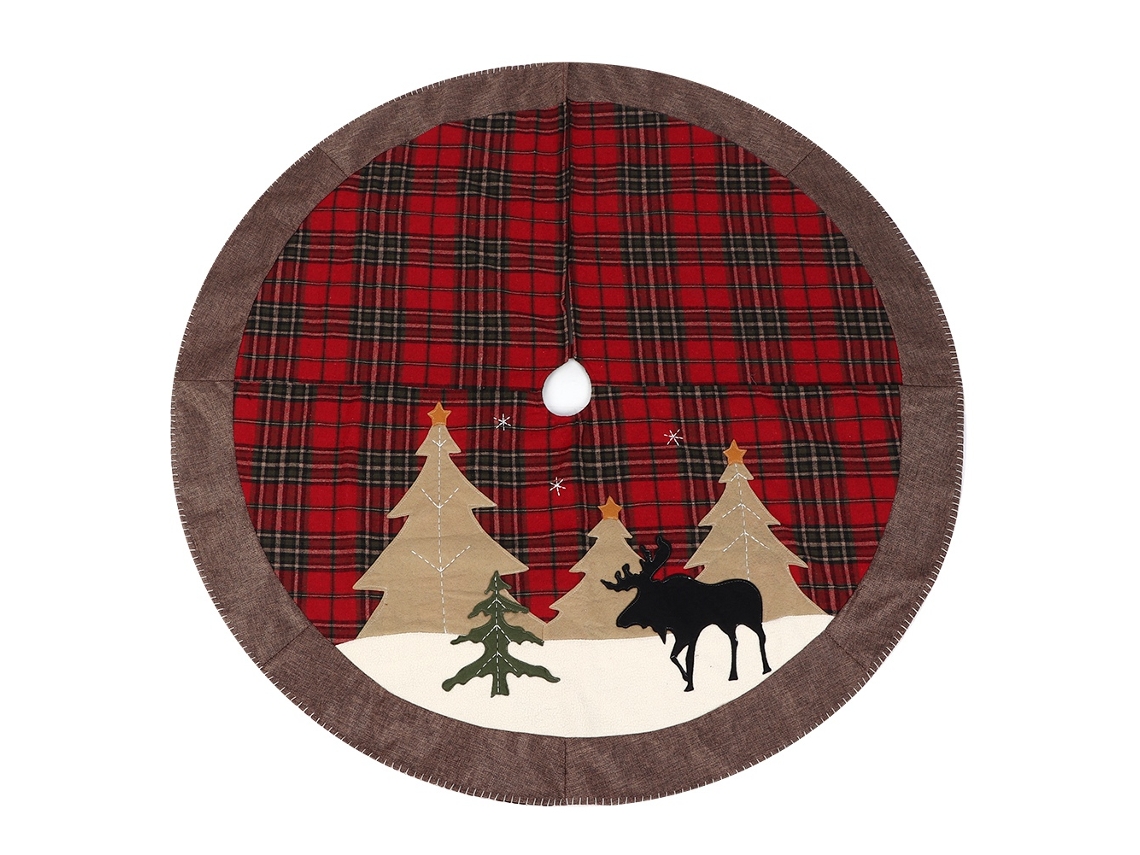 Falda decorativa redonda para árbol de Navidad con estampado de cuadros