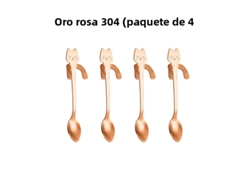 (juego De 4 Piezas Rosas) Cucharas De Café De Acero Inoxidable 304 Con Diseño De Gato E Insecto, Chapadas En Platino