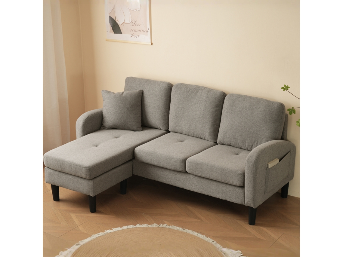 Sofá Esquinero En L 3 Plazas 166x118x77 Cm - Modular Algodón-lino - Gris Oscuro Antiguo