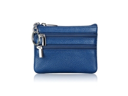 Monedero Pequeño De Piel Auténtica Para Mujer Linjou Con Llavero Azul