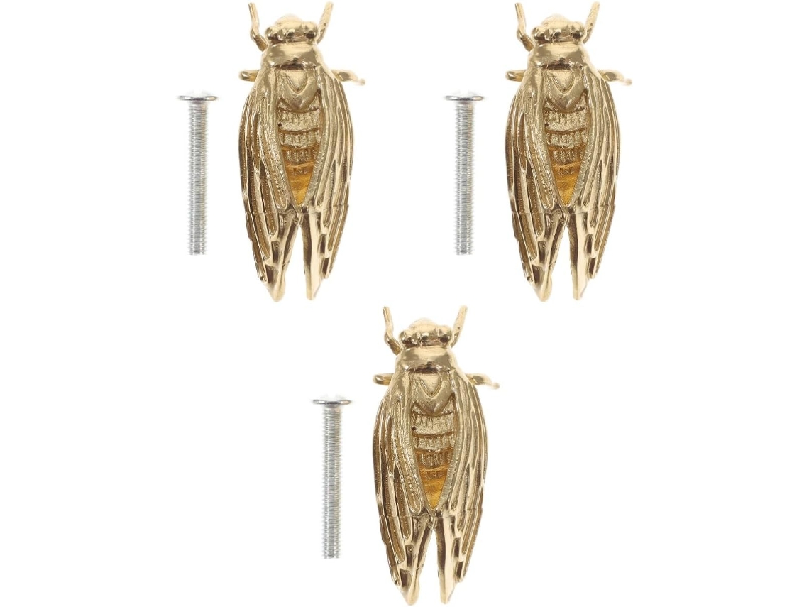 Tiradores De Cajón De Latón Antiguo Con Forma De Cigarra, Juego De 3 Piezas, Diseño Elegante.