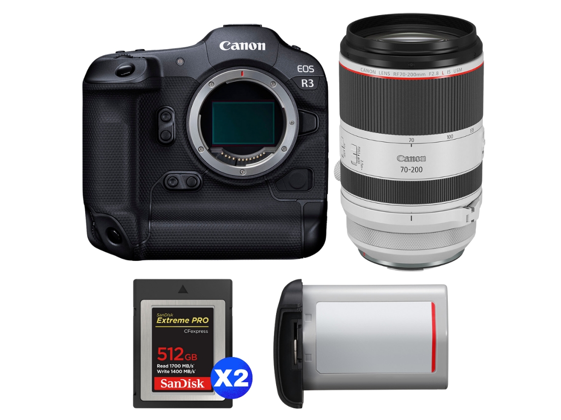 Canon Eos R3 + Rf 70-200mm F/2.8 L Is Usm + 2 Sandisk 512gb Extreme Pro Cfexpress Type B + Canon Lp-e19 + Ebook “20 Consejos Para Fotos Que Impactan”