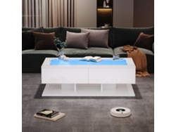 Mesa De Centro 100x50x35 Cm - Sofá Con Cajones, Mesa Con Led Y Cristal - Blanco