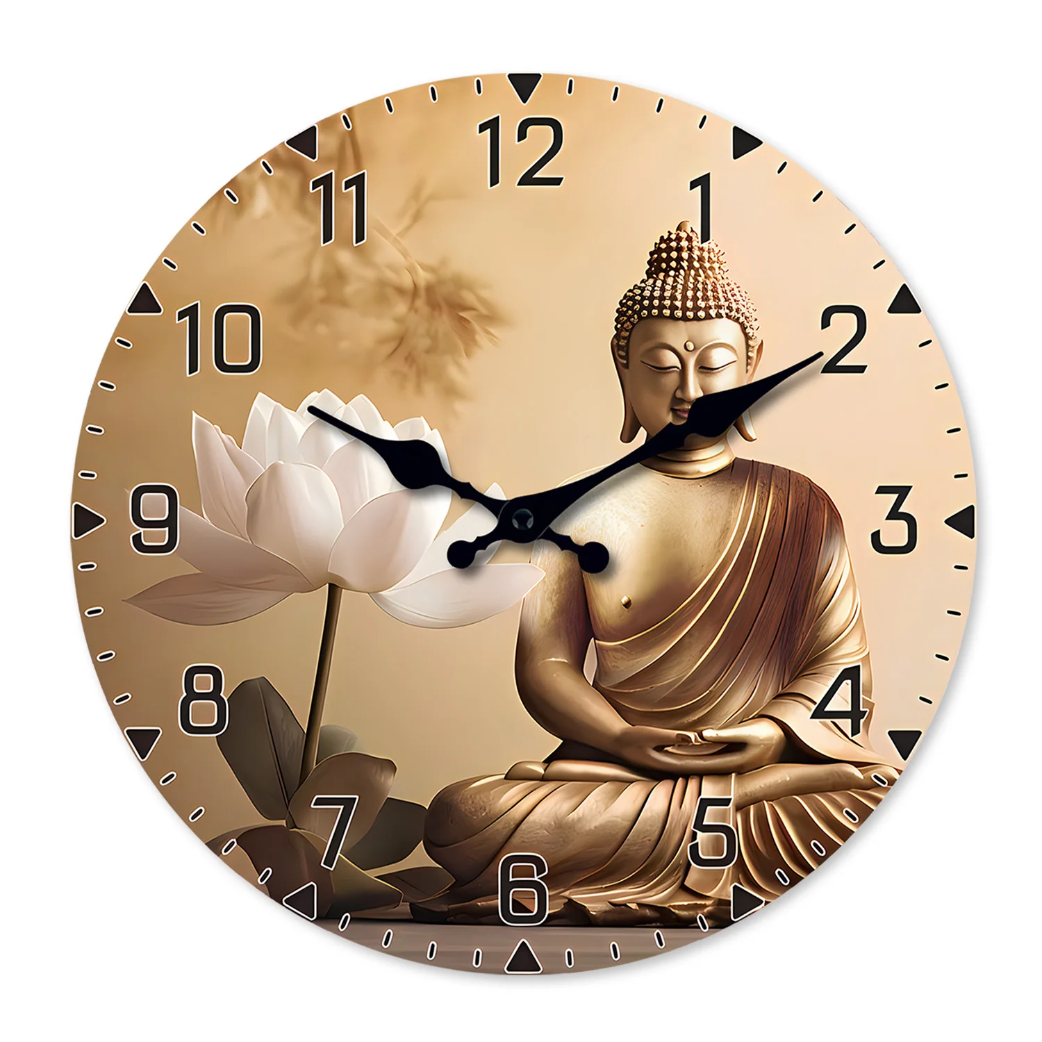 Relógio De Parede De Madeira (25 Cm) Com Design Budista Shakyamuni, Relógio De Quartzo Silencioso