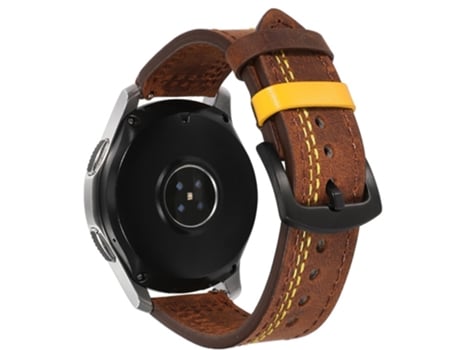 Correa de PU 22mm para Samsung Galaxy Watch3 45mm/Huami Amazfit Pace/Stratos - marron oscuro/punto amarillo