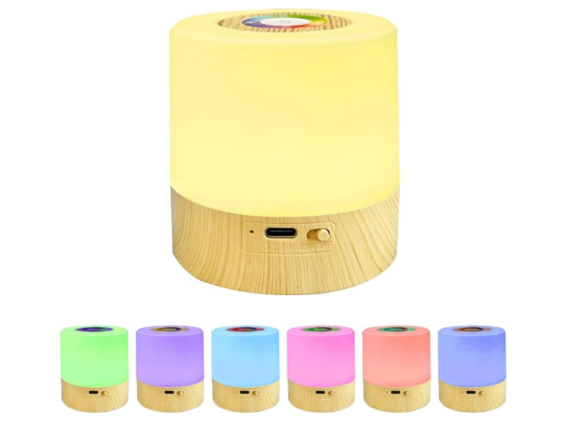 Mini luz nocturna LED, lámpara de noche de mesa inteligente con control táctil, sincronización de 2/4 horas, regulable, recargable por USB, portátil, cambio de color RGB (blanco) CHRONUS