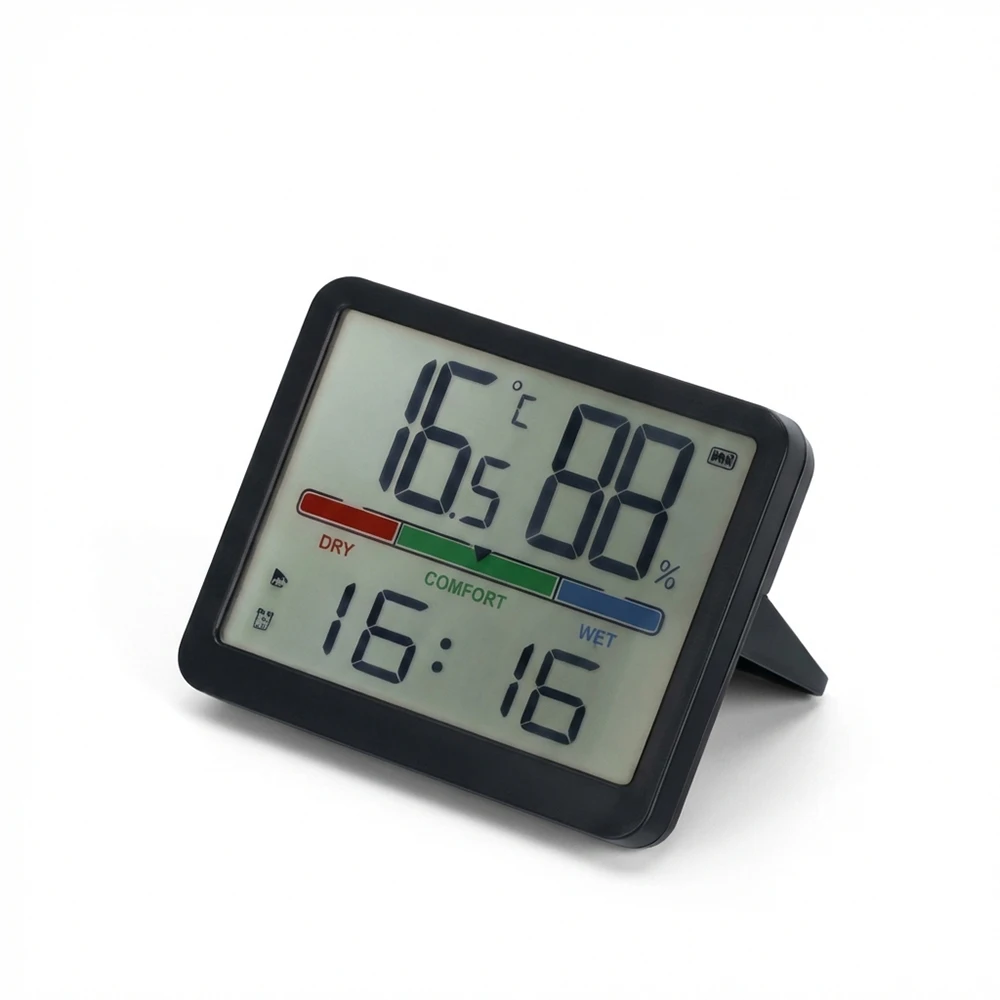 (negro) Reloj Despertador Digital Con Pantalla De Temperatura Y Humedad, Funciona Con Pilas.