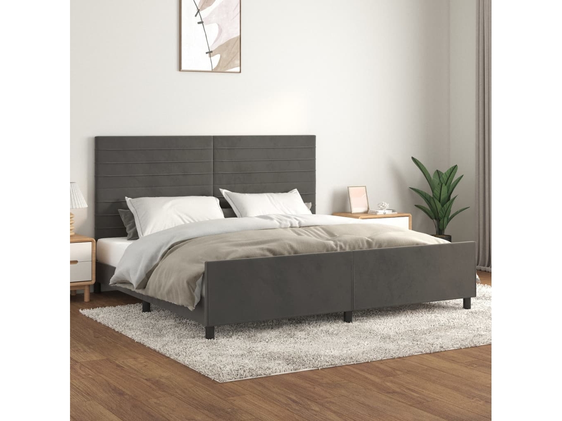 Estructura Cama Sin Colchón Terciopelo Gris Oscuro 200x200 Cm