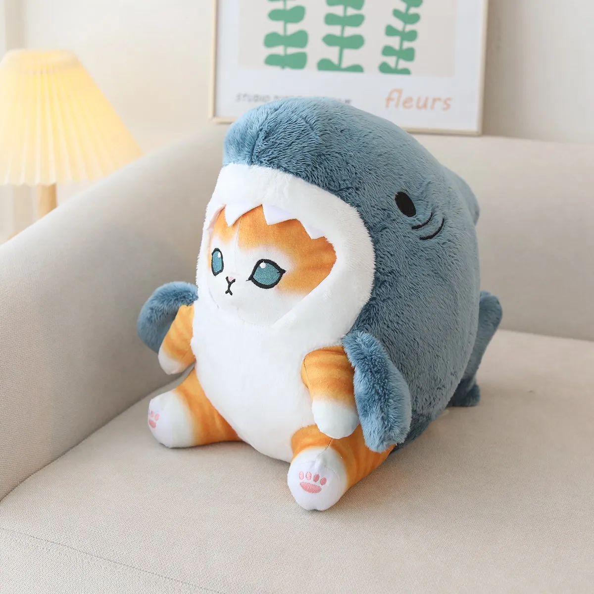 (naranja, 33 Cm) Peluche Creativo De Gato Tiburón De Dibujos Animados, Suave Y Adorable.