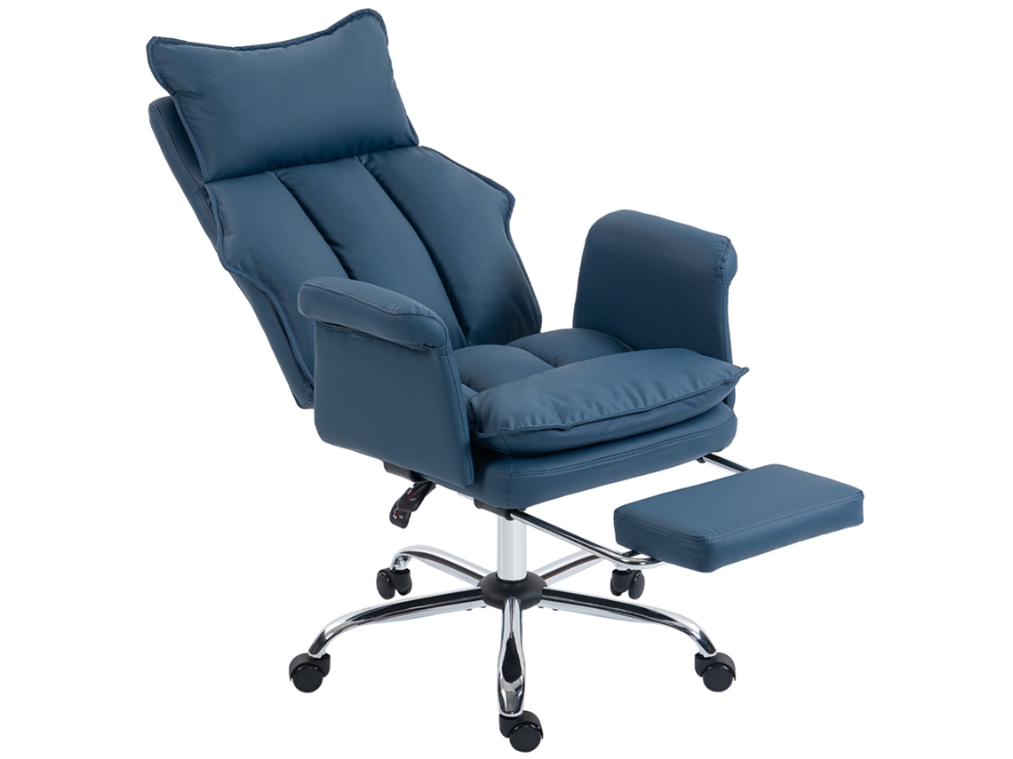 Silla De Oficina Reclinable Azul Con Reposapiés