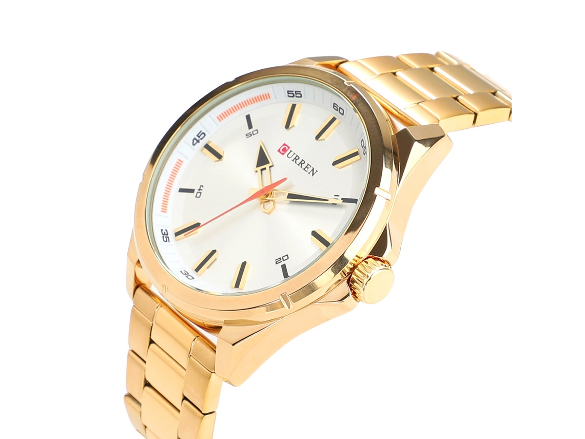 Reloj Hombre Curren 8320 Acero Cuarzo Resistente Al Agua Dial Blanco Caja Dorada